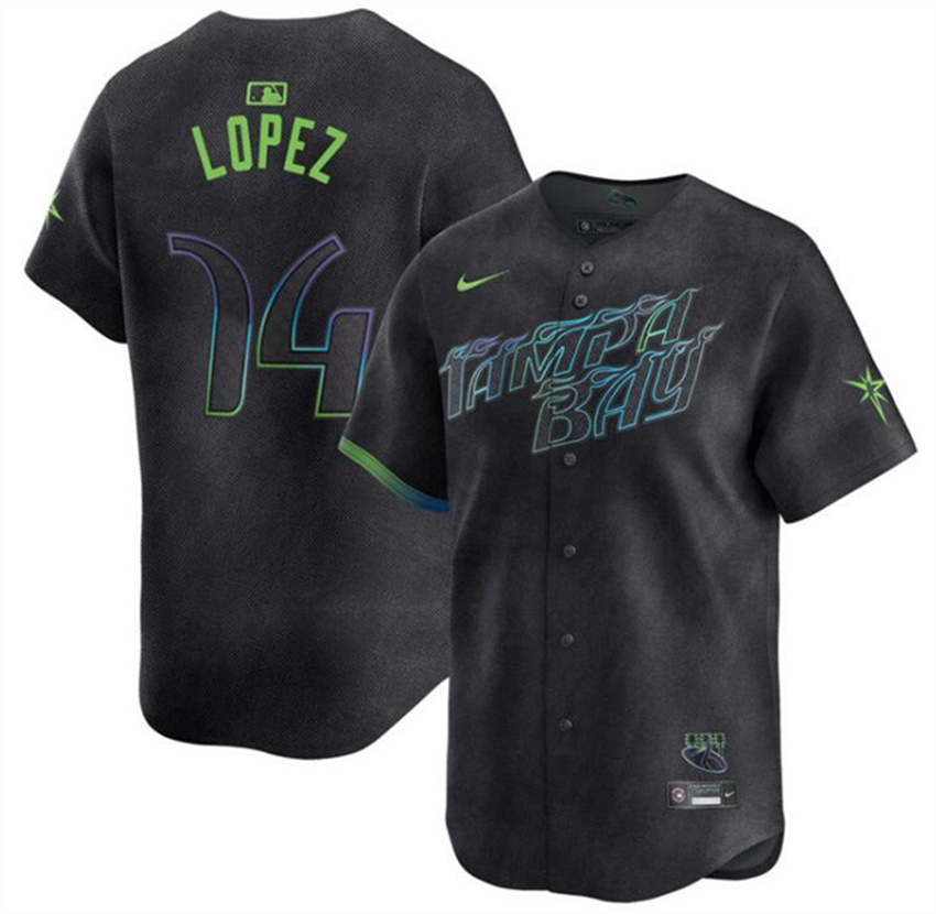 Men's Charcoal Tampa Bay Rays #74 Jacob Lopez 2024 City Connect Limited Stitched Baseball Jersey